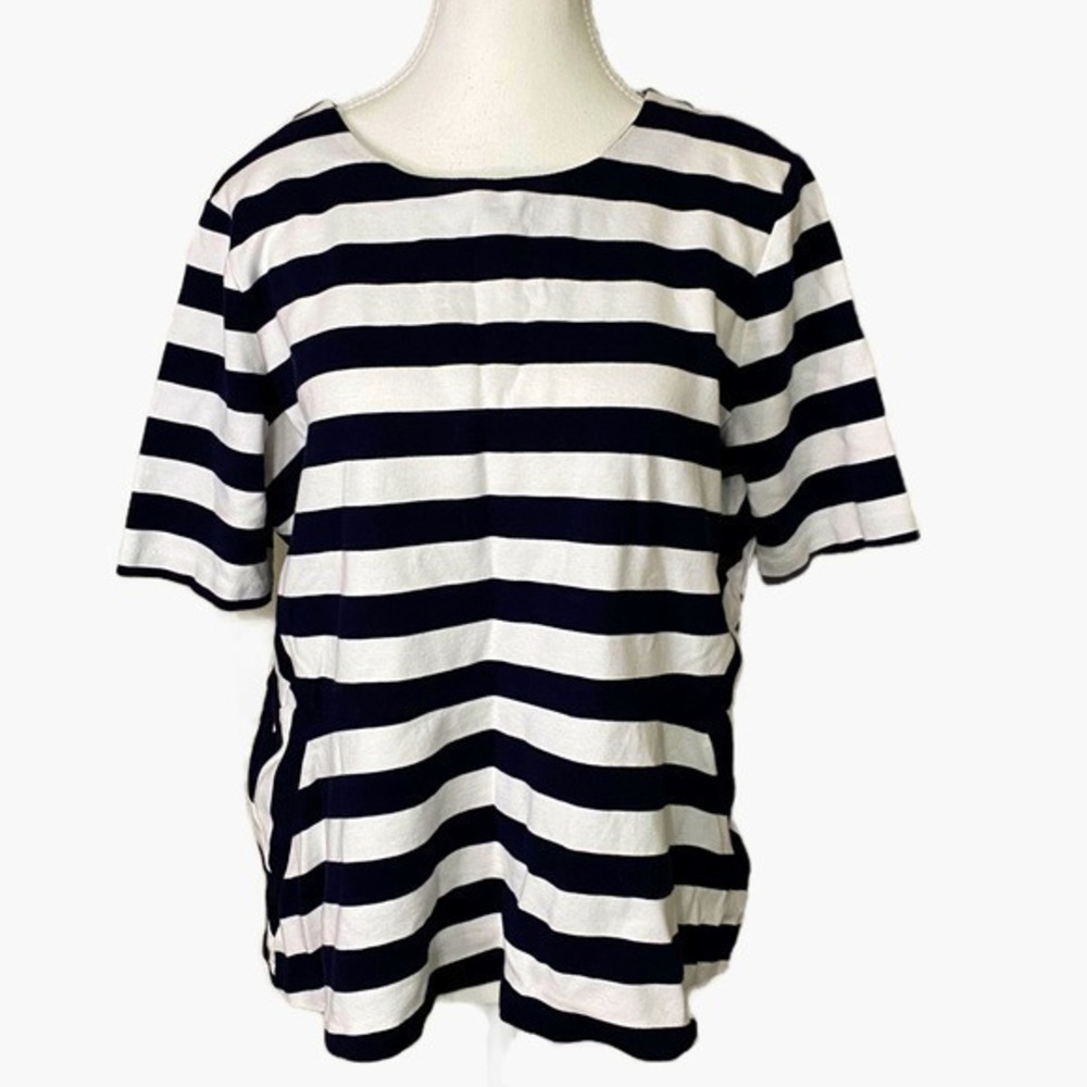 Talbots Navy Blue and‎ White Striped Blouse